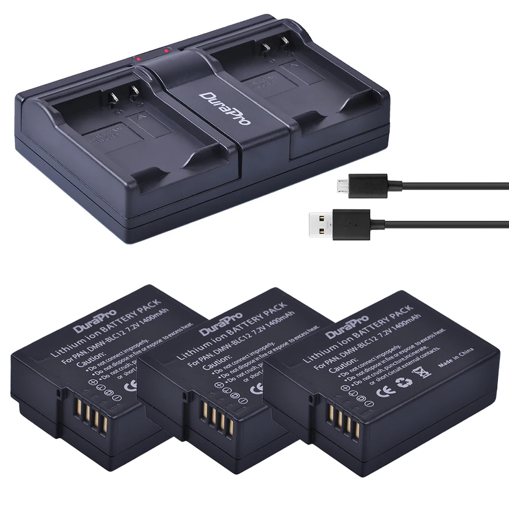 

3PC 1400mAh DMW-BLC12 DMW-BLC12E DMCBLC12 BLC12 Battery &Dual Charger for Panasonic FZ1000, FZ200, FZ300, G5, G6, G7,GH2,DMC-GX8