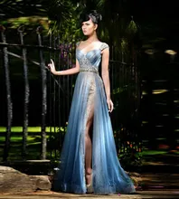 Sexy Long Mermaid Evening Dress 2017 Beaded Rhinestones Vestido De Festa Party Prom Gowns Split Side Formal Dresses