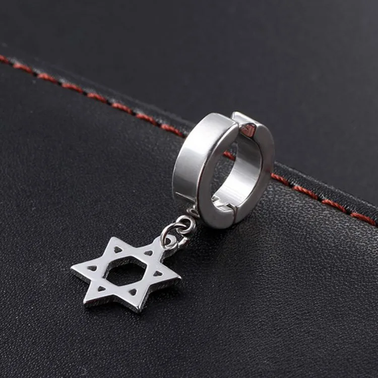 Элегантные титановые серьги Steeling Hexagram Star Cross с кулоном для ушей, клипсы для женщин, модные ювелирные изделия, 1 пара - Окраска металла: Star Steel Color