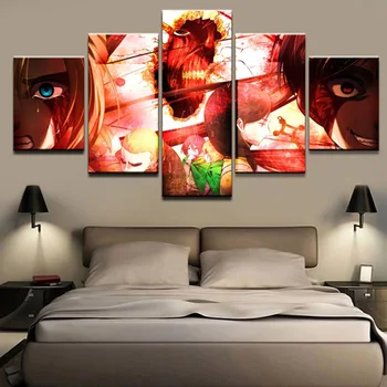 

Home Decoration Canvas 5 Pieces Painting Attack on Titan Anime Pictures Wall Art Prints Modular Modern Frame For Boy Room Poster