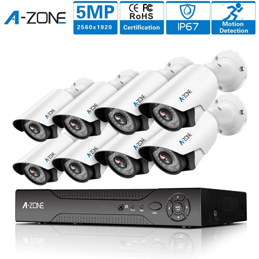 

A-ZONE 8 Channel 5.0MP DVR with Motion Detection Waterproof Night Vision Surveillance Camera Kit for Home