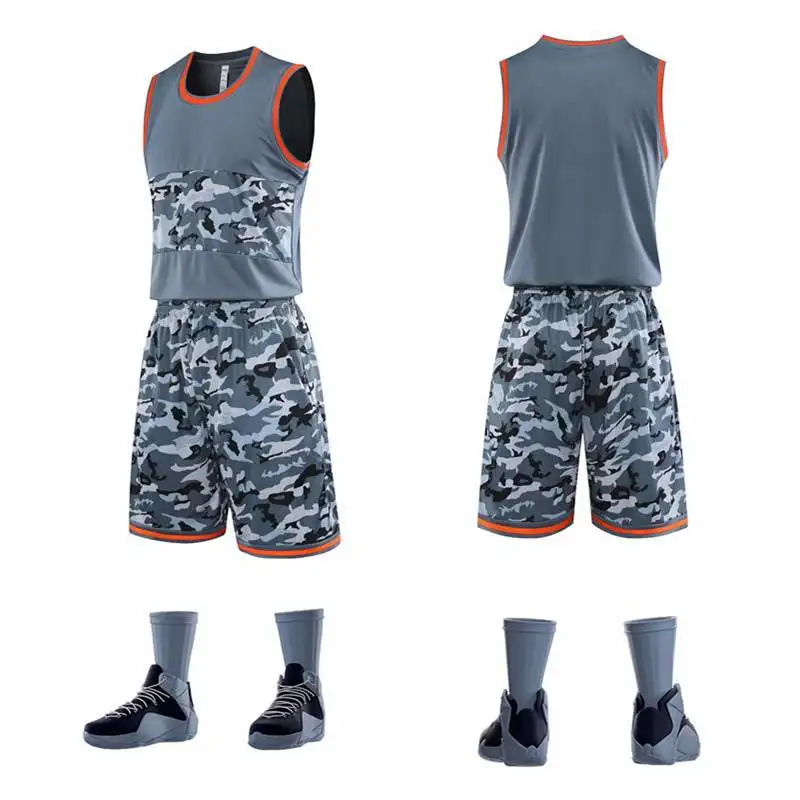 Камуфляжного цвета для взрослых возврат майка баскетбольная комплект пустой для мужчин обувь для мальчиков спортивные костюмы для баскетбола колледжа спортивные комплекты униформы печати