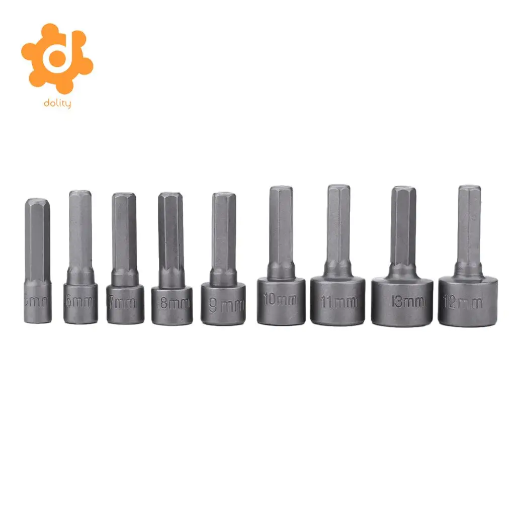 9 Piece Hex Socket Set Metric, 5mm-13mm, Chrome-vanadium Bit, 1/4 Drive