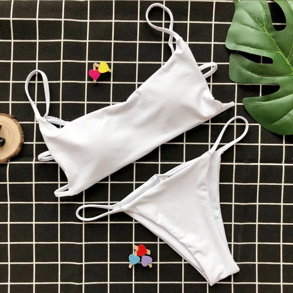 Одноцветный бандажный купальник, женская летняя одежда, купальный костюм, мягкий купальник с открытой спиной, сексуальный женский купальник, бикини, Прямая поставка - Цвет: Белый