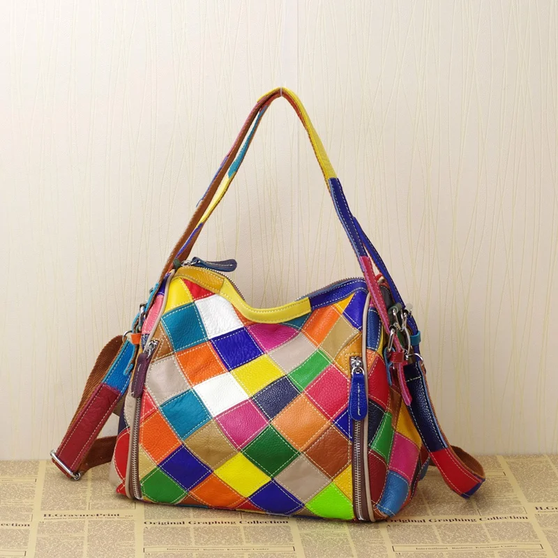 

The new leather top layer cowhide by hand stitching the colorful national wind handbag with the women's bag