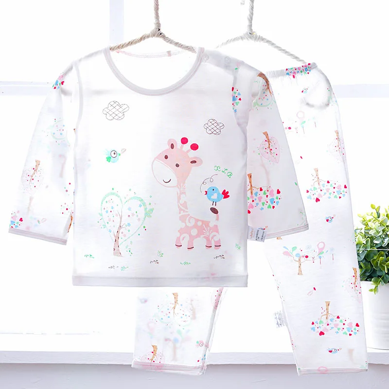 Giraffe pink Slinbo брендовые пижама детская тонкие бамбуковые Волокно с длинным рукавом Жираф животных Дети пижамы Обувь для мальчиков Обувь для девочек одежда От 2 до 8 лет V060 - Цвет: Giraffe pink