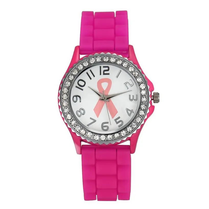 Fashion Women Watch Girl Crystal Cancer Dial Quartz Analog Silicone