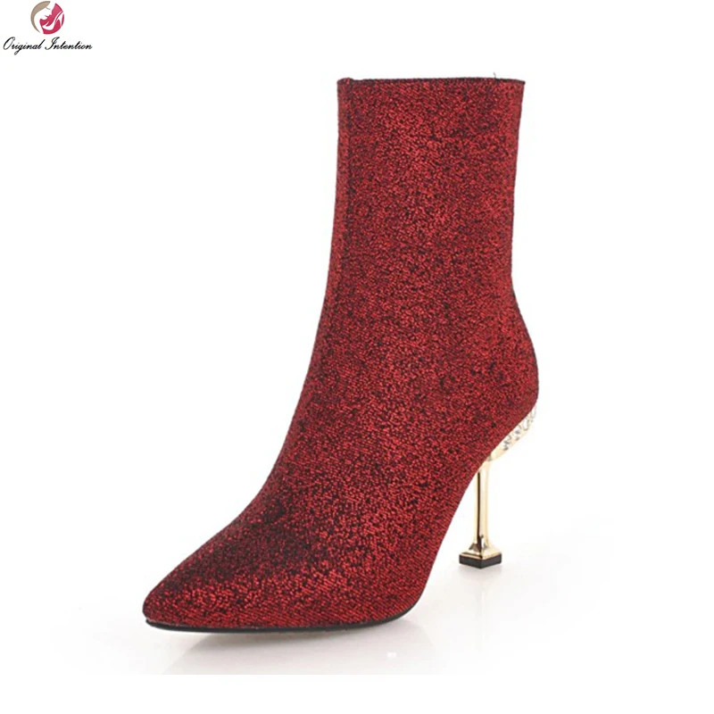 

Original Intention Super Fashion Women Boots Pointed Toe Thin Heels Boots Gorgeous 4 Colors Shoes Woman Plus US Size 3-10.5