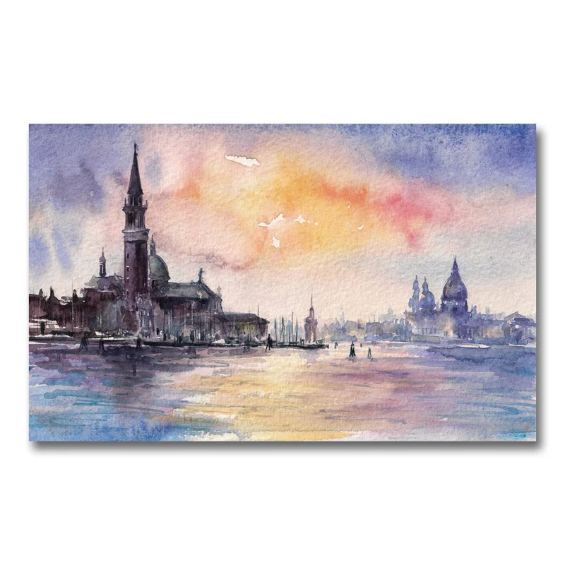 332 48 De Réductionfoocame Bord De Mer Coucher De Soleil Aquarelle Affiches Et Impression Art Toile Peinture Décoration Maison Mur Photos Pour