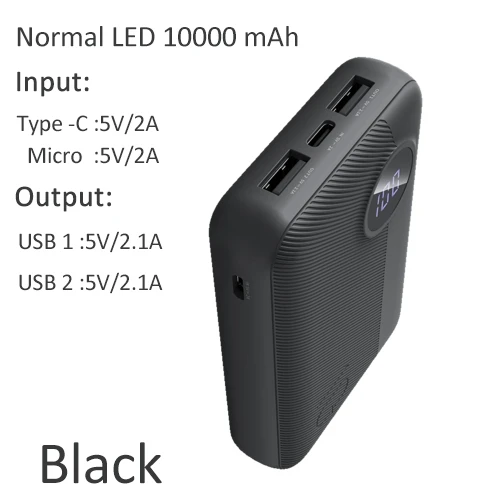 ROCK Mini power Bank 10000 мАч светодиодный дисплей USB C PD Быстрая зарядка 3,0 18 Вт мини-камера PD power bank 3A Быстрая зарядка Внешняя батарея - Цвет: Black