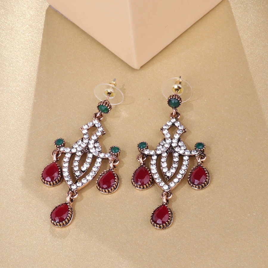 Kinel Big Earrings For Women Ethnic Style Indian Jewelry Antique Cold White Crystal Geometry Vintage Wedding Drop Earring - Image 5