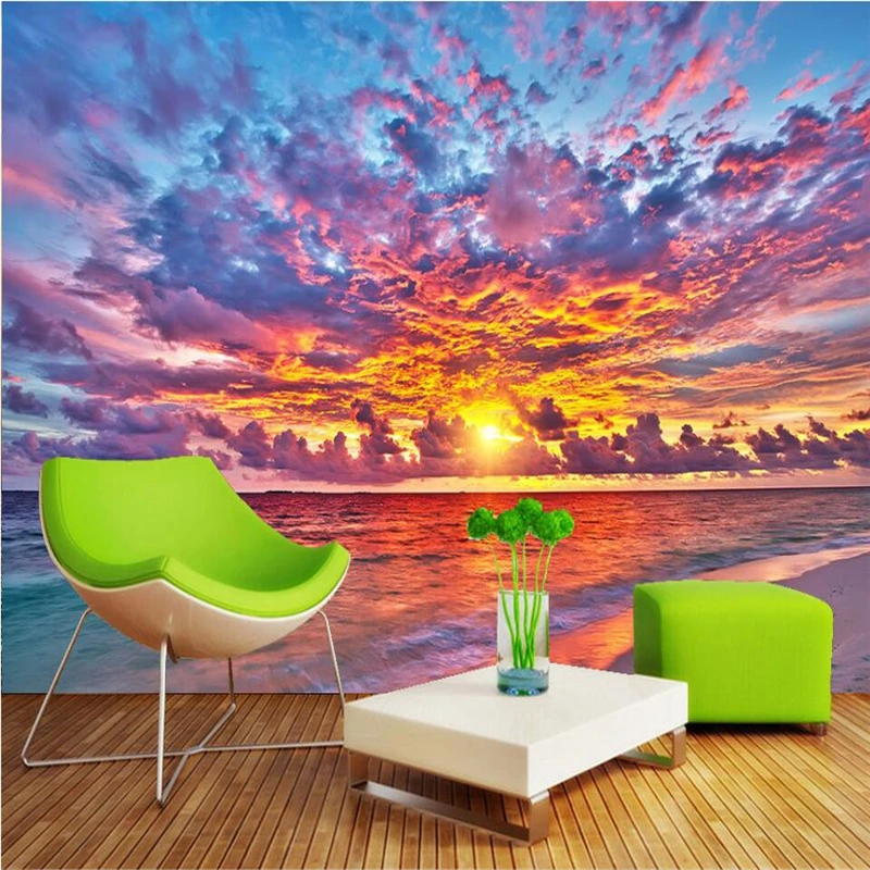 

Красивый фон для телевизора wellyu Sunset fire cloud, зеленые шелковые обои