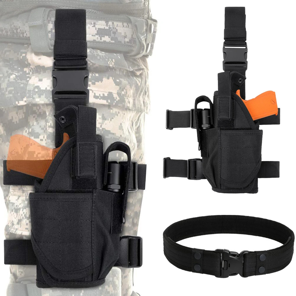 

Tactical Drop Leg Pouch Gun Holster Adjustable Thigh Pistol Holster with Magazine Pouches for Left/Right Handed Magazine Pouch