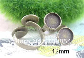

free shipping!!! 100pcs 12mm vintage antique bronze two bezels ring blank, ring base, nickel safe, lead free