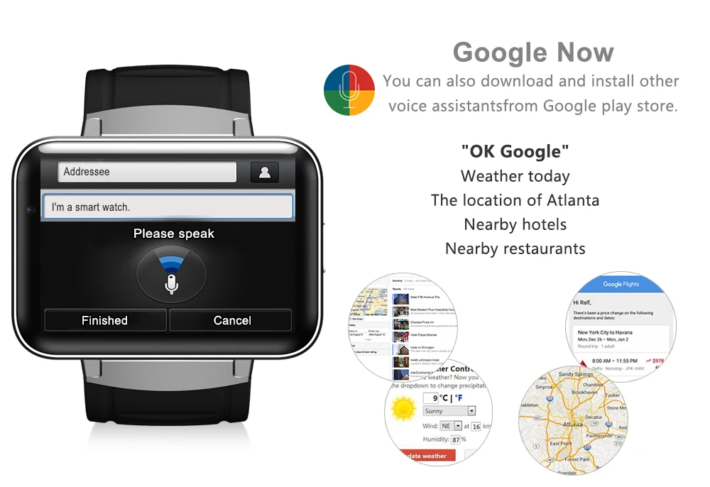 DOMINO DM98 2.2 inch Android 4.4 3G Smartwatch Phone MTK6572 Dual Core 1.2GHz 4GB ROM Camera Bluetooth