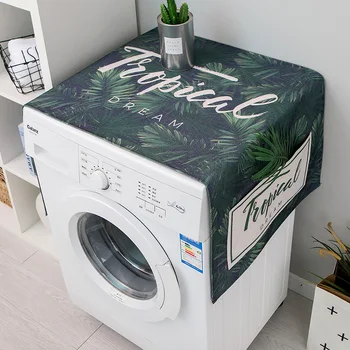

Nordic Green Plant Washing Machine Cover Refrigerator Cover Microwave Cotton Linen Waterproof Cover