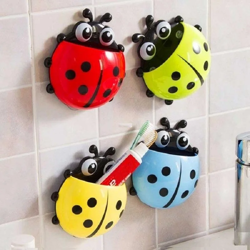 

4 Color Ladybug Designed Cartoon Wall Suction Sucker Toothbrush Holder Toothpaste Holder Stand Organizadores Bathroom Set