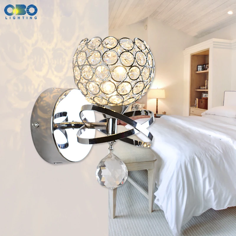 Modern Crystal Foyer Wall Lamp Silver Gold Bedroom Bedside