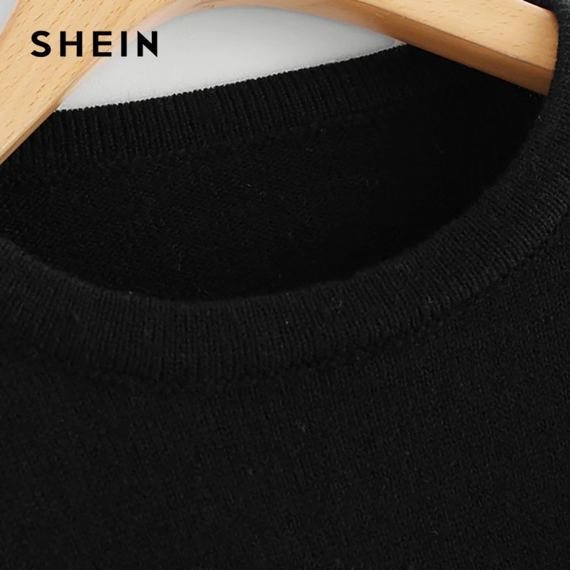 SHEIN Black Highstreet Elegant Pearl Beading Faux Fur Detail O-Neck Pullovers Jumper 2018 Autumn Casual Campus Women Sweaters SHEIN Black Highstreet Elegant Pearl Beading Faux Fur Detail O-Neck Pullovers Jumper 2018 Autumn Casual Campus Women Sweaters