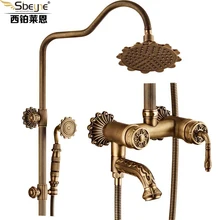 Европейский высококачественный модный винтажный набор для ванной комнаты, настенный античный резной медный набор для душа, набор для душа Z005