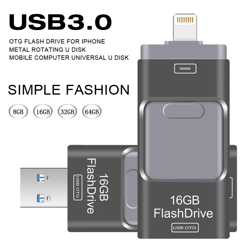 For iPhone OTG USB Flash Drive Pen Drive 64GB 32GB USB 3.0 High Speed