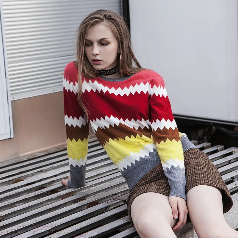 Fan Ye with The Same Color Sweater 2019 Pullovers O-Neck Wool Fashion Women Sweaters Fan Ye with The Same Color Sweater 2019 Pullovers O-Neck Wool Fashion Women Sweaters