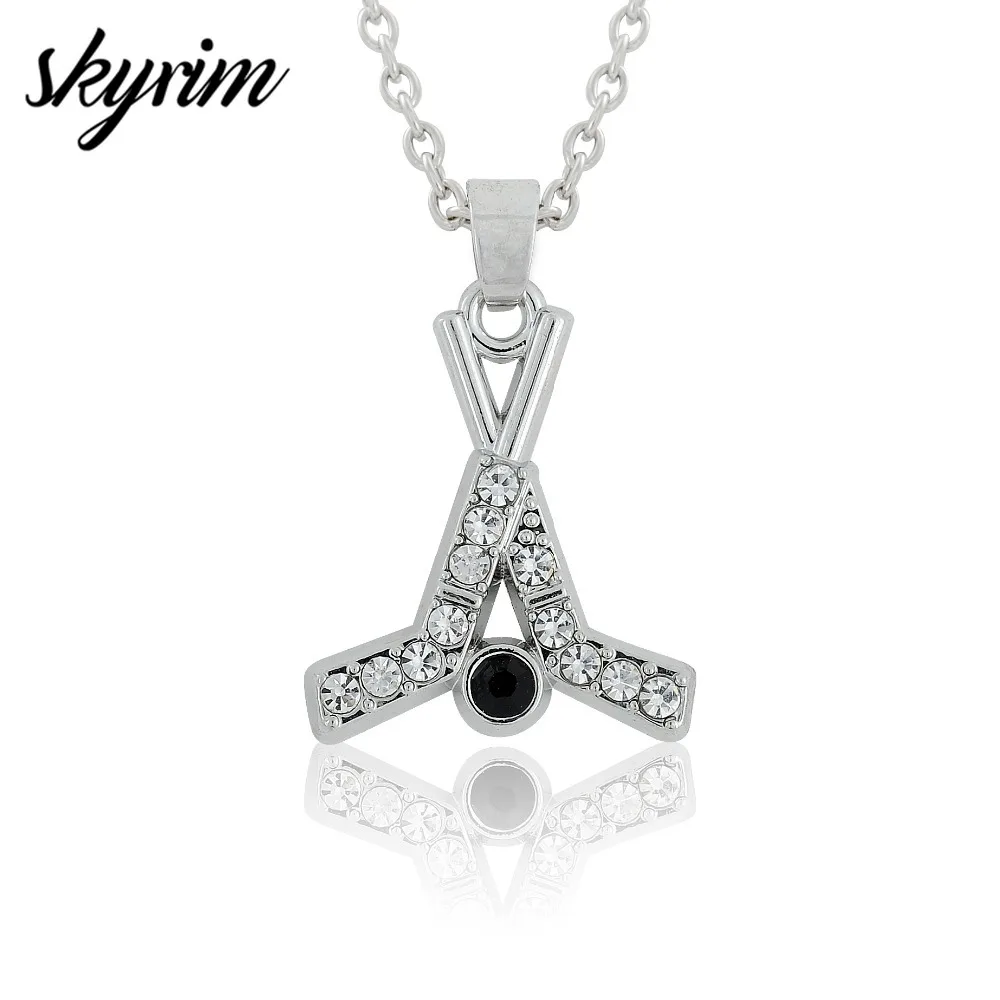 

Skyrim Fashion Crystal Necklace With Hockey Sticks Fitness Floating Charm Bodybuilding Pendant Necklace&Link Chain Jewelry Gift