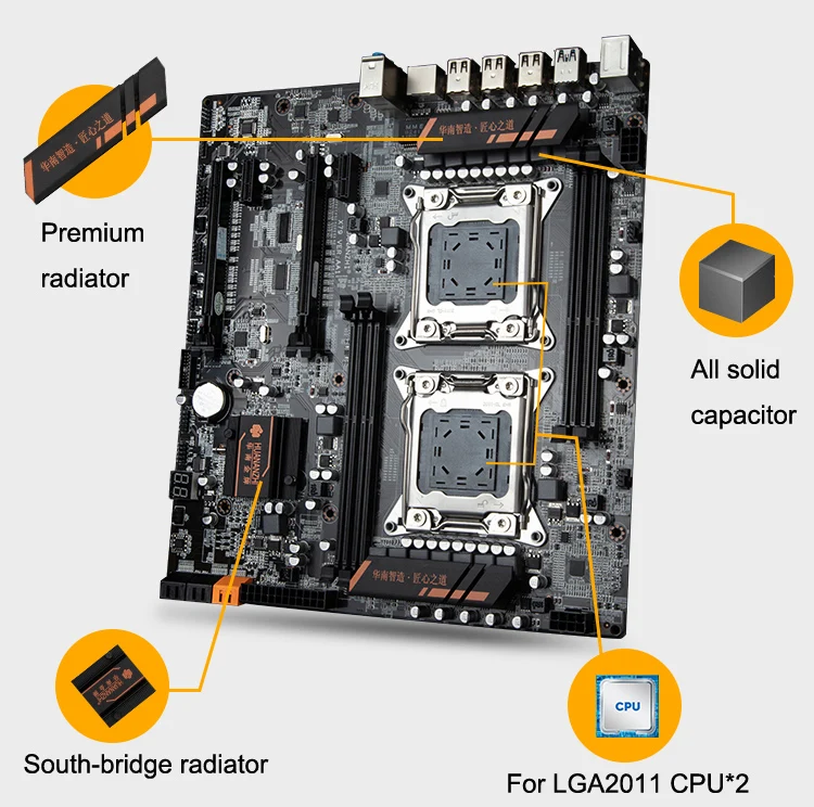 Материнская плата HUANAN ZHI X79 с двойным процессором Intel Xeon E5 2680 V2 SR1A6 кулерами ОЗУ 32 ГБ