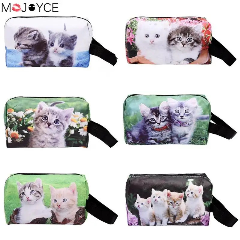 أزياء النساء للماء 3D القط طباعة مخلب مستحضرات التجميل تخزين عارضة الإناث القط حقائب مكياج ل فتاة هدية المرأة التجميل حقيبة