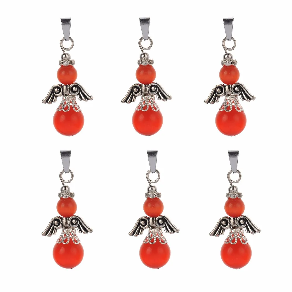 

Charm Angel Wings Round Pendants Beads Reiki Pendulum Natural Stone Amulet Healing Crystal Pendant DIY Necklace for Men Women