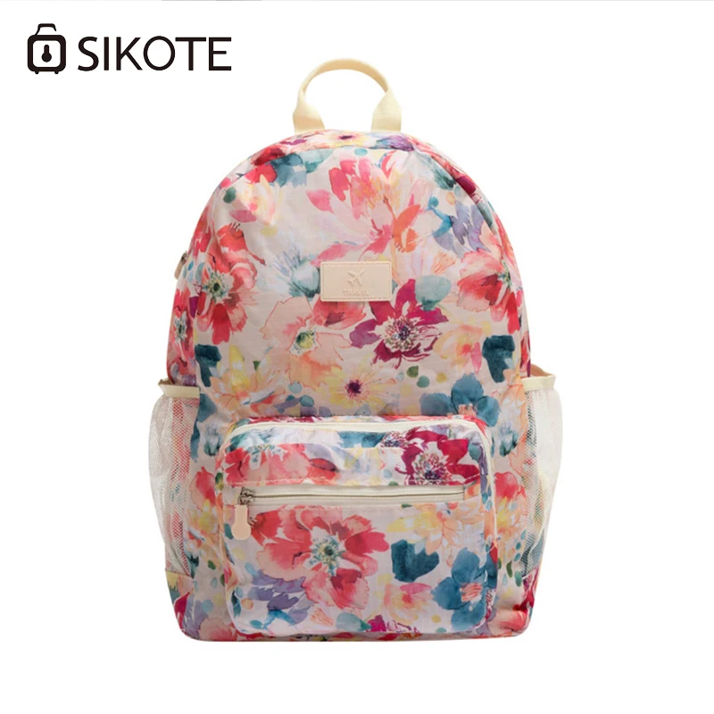 

SIKOTE Female Backpacks For Teenage Girls Bagpack Floral Print Travel Bag High Capacity Waterproof Foldable Backpacks