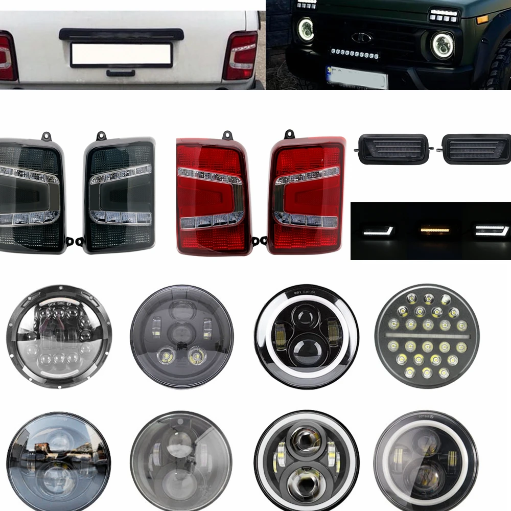 

7" LED Headlight Car Led Driving Lights H4 Hi/Lo Beam DRL White Amber For Lada Niva 4x4 Daytime Running Light Led Tail light