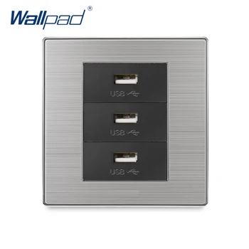 

2019 Wallpad 3 USB Charge Port For Mobile 5V 1000mA Output Luxury Wall Power Charger Stainless Steel Satin Metal Panel