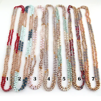 

Free Shipping Fashion 6mm Glass Long Knotted Crystal Necklaces For Women Ethnic Necklace