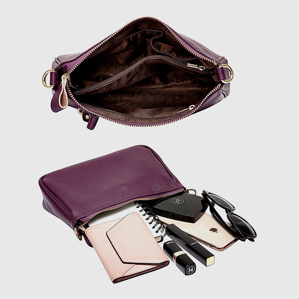 Zency элегантная фиолетовая женская сумка через плечо из натуральной кожи, черная сумка-хобо, модная женская сумка-мессенджер через плечо, маленькая сумочка