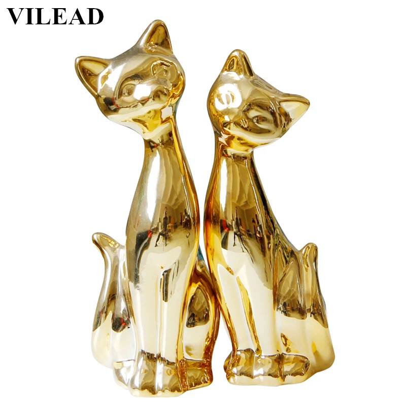 VILEAD 8,3 ''Керамика золотое покрытие кошка фигурки 2 шт./компл. розовое золото кошки орнамент украшения модели животных статуи для домашнего декора