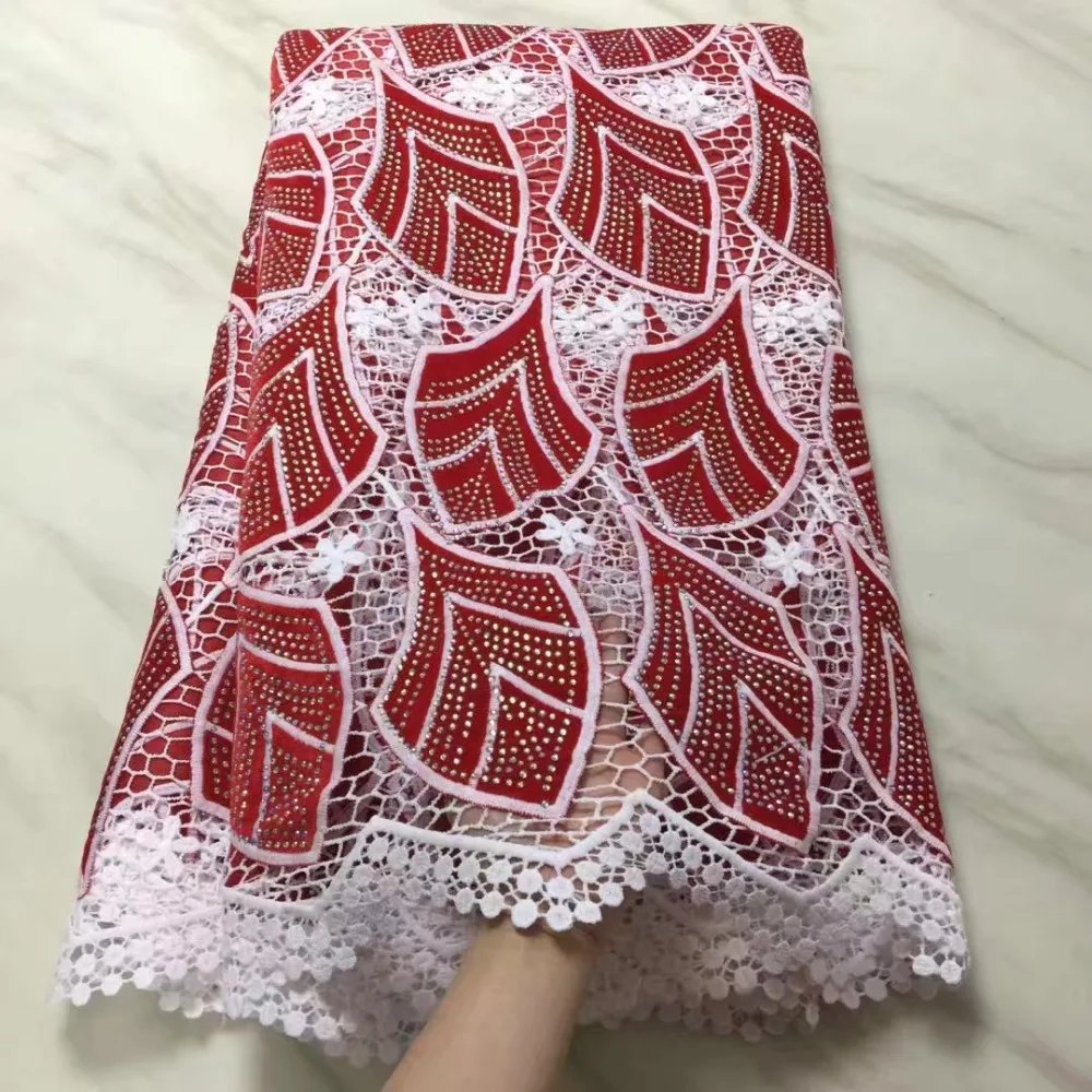 

African lace fabric 5yds/pce dhl cotton material water soluble velvet stones fabrics women luxury lagos party dress 2019 design