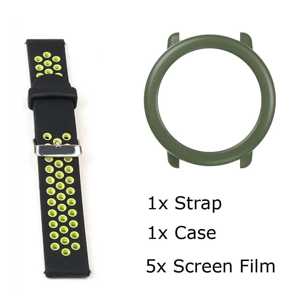 BlackGreen-ArmyGreen 7/лот для Xiaomi Huami Amazfit Pace ремешок для часов браслет силиконовый Pulsera Correa Защитная пленка для экрана Pantalla - Цвет: BlackGreen-ArmyGreen