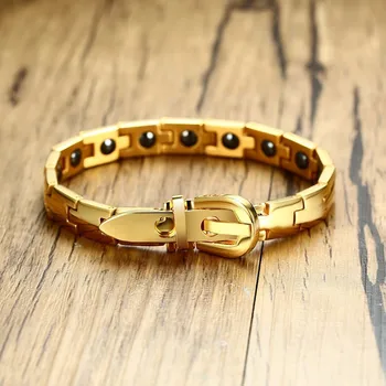 

Men's Bio Hematite Magnetic Bracelet in Golden with Adjustable Belt Clasp Bangle Braslet for Men Women Jewelry Pulseira