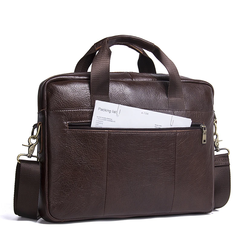 Student Briefcase CONTACT'S Genuine Leather Laptop Tote Briefcase Men Crossbody Shoulder Handbag Messenger Bag