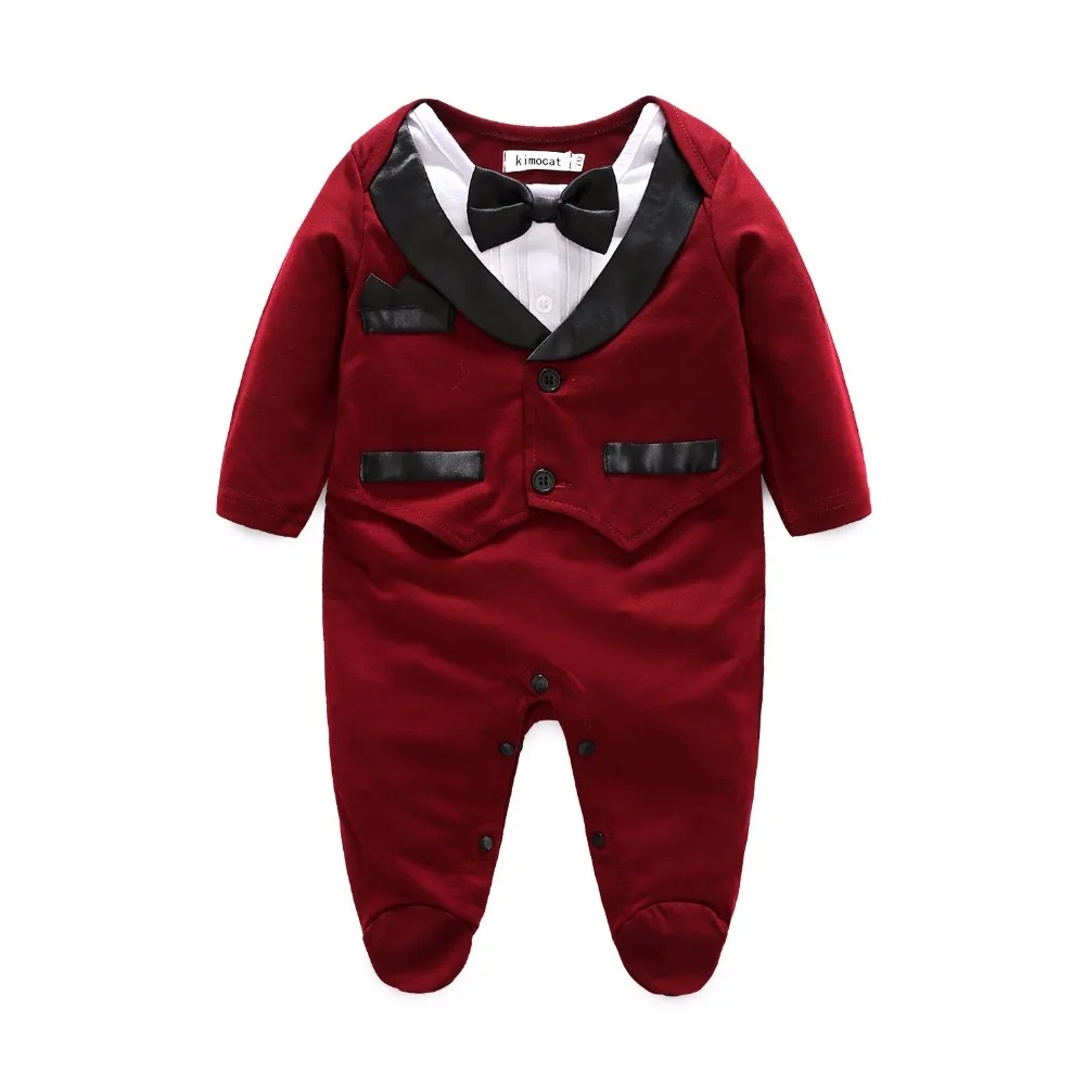 Koop Kimocat Pasgeboren Baby Toevallige Romper Gentleman bruiloft Lange Mouw Klim Kleding Sets Baby Kleding voor Jongens