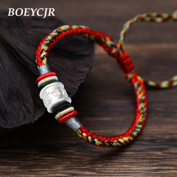 

BOEYCJR S999 Silver Charm Mantra Runes Classic Vintage Braided Rope Energy Bangles & Bracelets for Men or Woman Gift