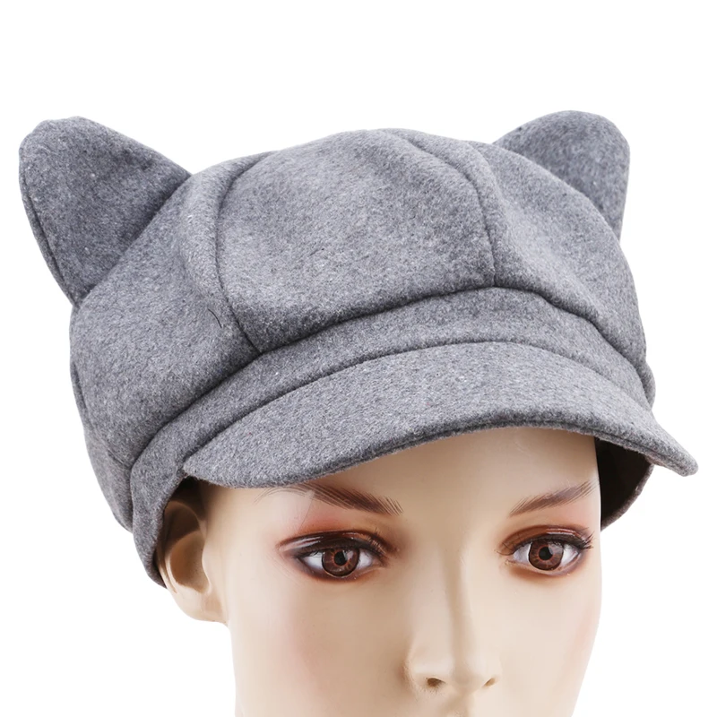 Корейские осенние и зимние актерские милые шерстяные кошачьи ушки берет женщина живописец шляпа газетчик шапки корейские Восьмиугольные шапки
