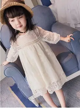 

2018 Spring and Autumn temperament new fashion lace embroidery children's lace dress fashion mesh princess dress tide