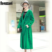 Long Pleated Green Faux Rabbit Fur