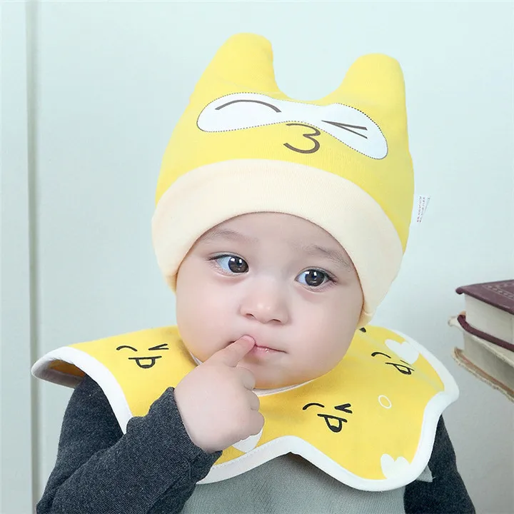 Smile yellow 2 шт./компл. новорожденных Шапки с круглым нагрудники детские шапки для мальчиков девочек Кепки хлопок для малышей Шапки маленьких Кепки шапочки - Цвет: Smile yellow