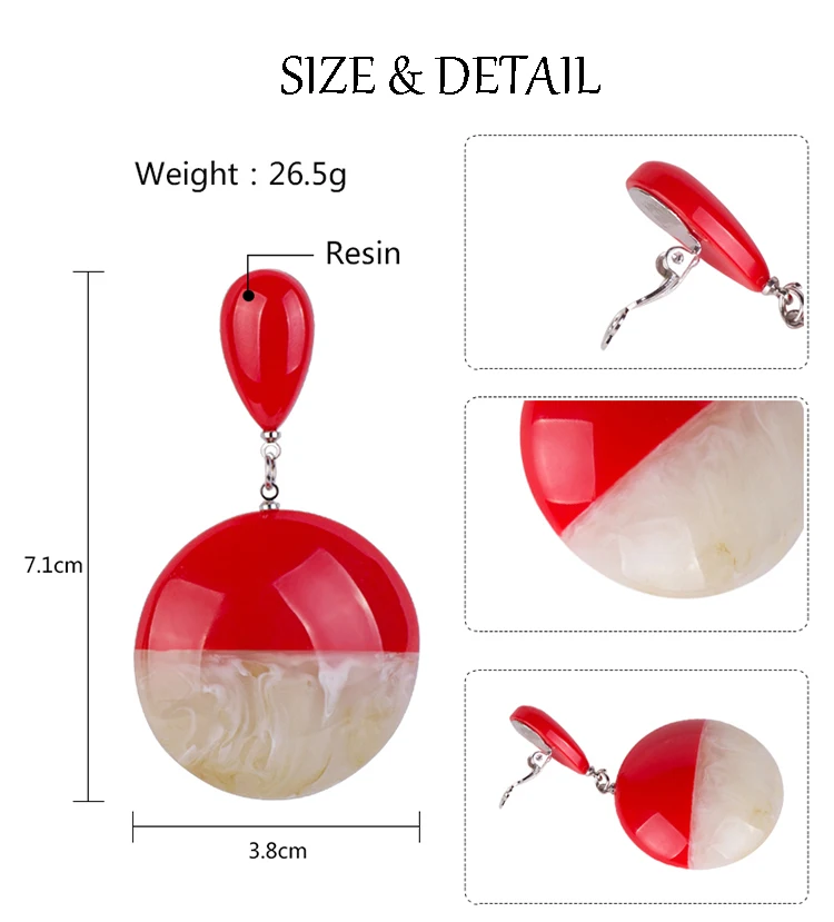 YUQINQIN Classic Drop Earrings for Women Statement Resin Round Geometric Ear Clip Earings Fashion Elegant Party Dangling Earring (1)