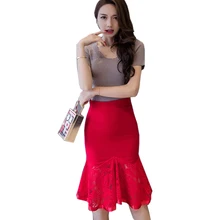 Женская юбка-карандаш с высокой талией, юбка-Русалка, лето, модные женские кружевные лоскутные женские формальные рабочие юбки, большие размеры YM267