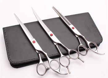 

3Pcs Suit 7'' 19.5cm JP Professional Pets Hair Hairdressing Scissors Cutting Shears +Thinning Scissor +UP Curved Shears C3002