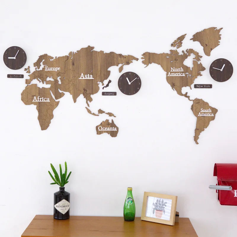 Современная Личность атмосфера DIY 3D Карта мира настенные часы большие деревянные цифровые часы европейские круглые немой Relogio De Parede горячая распродажа - Цвет: L